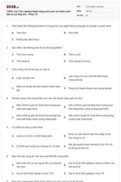 1000+ câu Trắc nghiệm Ngân hàng nhà nước và chính sách tiền tệ (có đáp án) - Phần 15