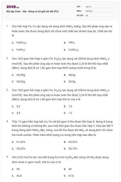 Bài tập Crom - Sắt - Đồng có lời giải chi tiết (P2)