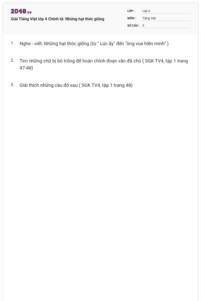 Giải Tiếng Việt lớp 4 Chính tả: Những hạt thóc giống
