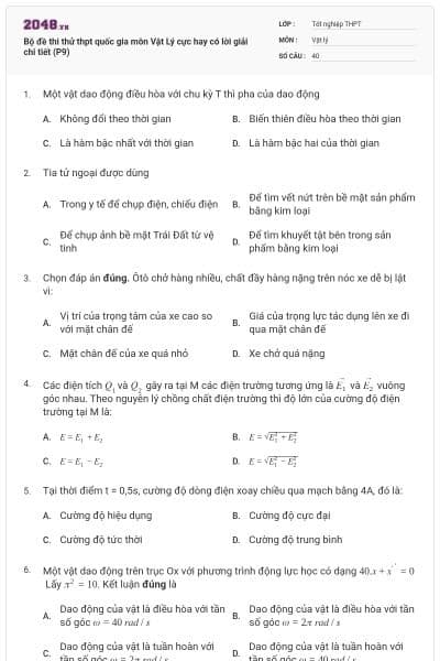 Bộ đề thi thử thpt quốc gia môn Vật Lý cực hay có lời giải chi tiết (P9)