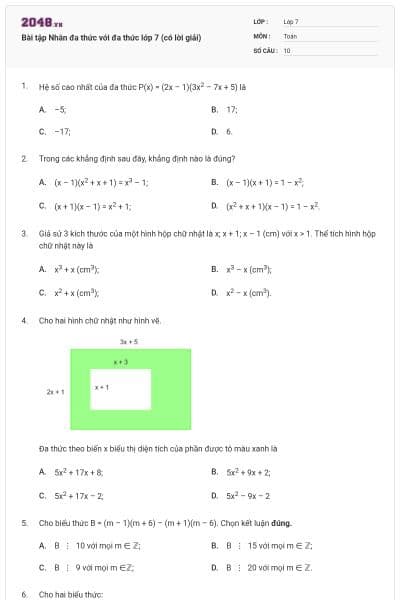 Bài tập Nhân đa thức với đa thức lớp 7 (có lời giải)