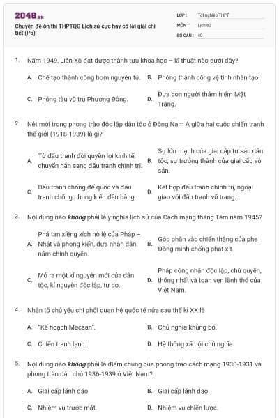 Chuyên đề ôn thi THPTQG Lịch sử cực hay có lời giải chi tiết (P5)