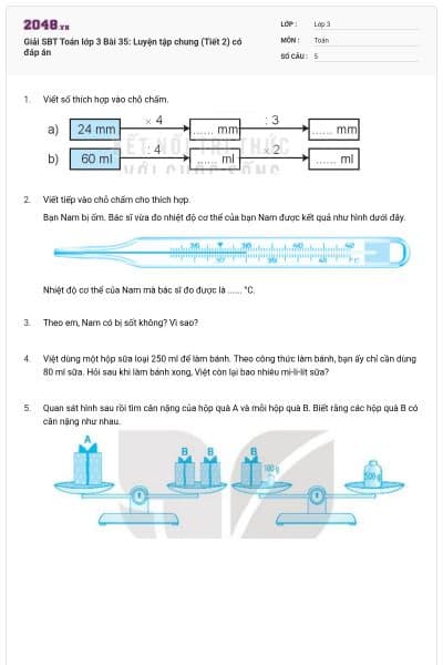 Giải SBT Toán lớp 3 Bài 35: Luyện tập chung (Tiết 2) có đáp án