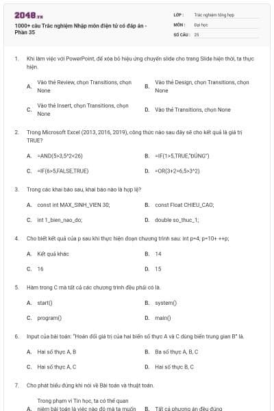 1000+ câu Trắc nghiệm Nhập môn điện tử có đáp án - Phần 35