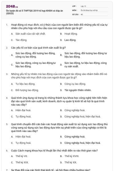 Ôn luyện đề số 5 THPTQG 2019 tổ hợp KHXH có đáp án (GDCD)