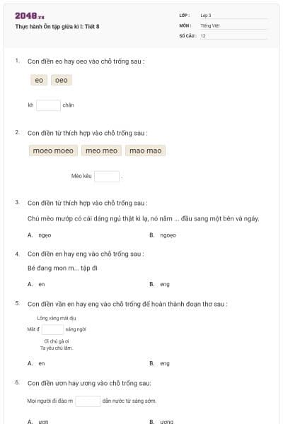 Thực hành Ôn tập giữa kì I: Tiết 8