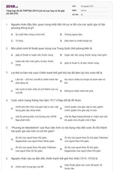 Tổng hợp đề thi THPTQG 2019 Lịch sử cực hay có lời giải chi tiết (P4)