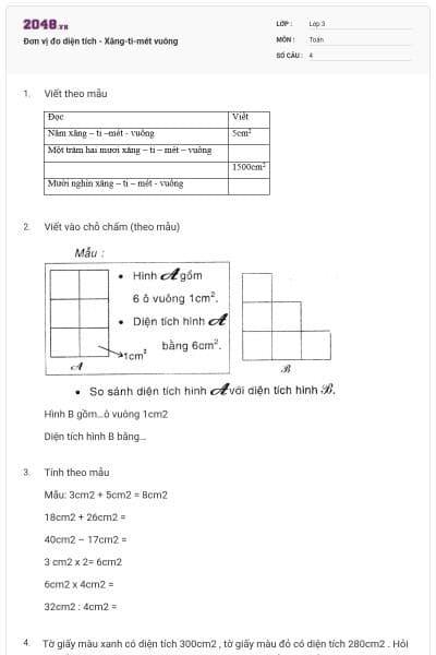 Đơn vị đo diện tích - Xăng-ti-mét vuông