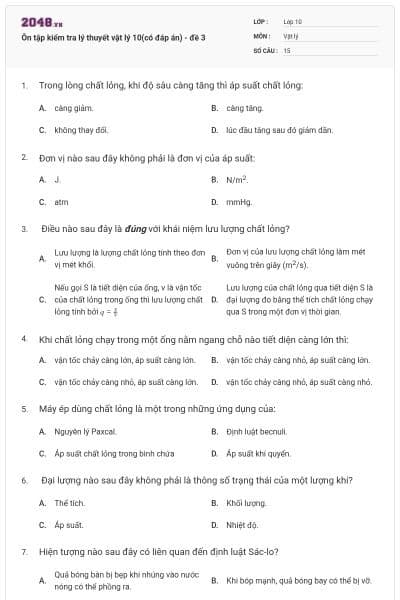 Ôn tập kiểm tra lý thuyết vật lý 10(có đáp án) - đề 3