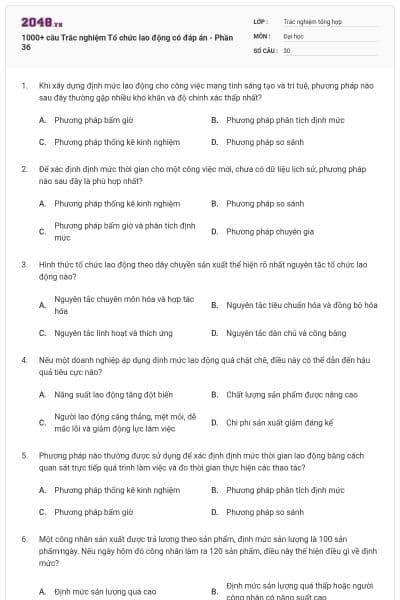 1000+ câu Trắc nghiệm Tổ chức lao động có đáp án - Phần 36