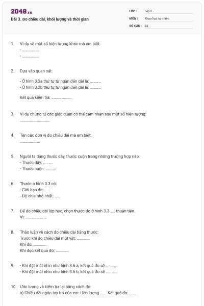 Bài 3. Đo chiều dài, khối lượng và thời gian