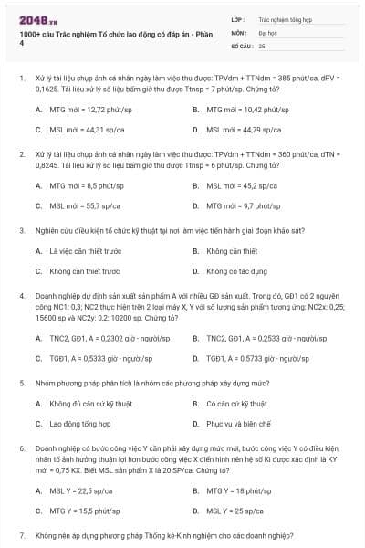 1000+ câu Trắc nghiệm Tổ chức lao động có đáp án - Phần 4
