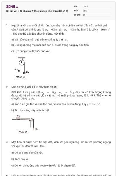Ôn tập Vật lí 10 chương 2 Động lực học chất điểm(Đề số 2)