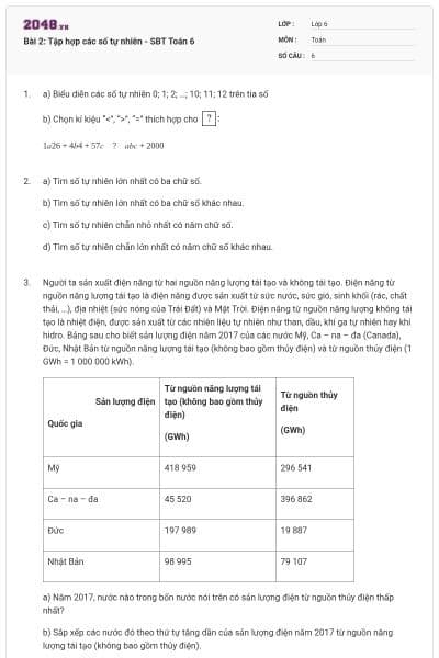 Bài 2: Tập hợp các số tự nhiên - SBT Toán 6