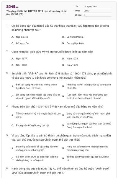 Tổng hợp đề thi thử THPTQG 2019 Lịch sử cực hay có lời giải chi tiết (P1)