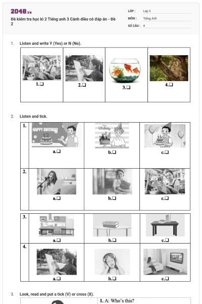Đề kiểm tra học kì 2 Tiếng anh 3 Cánh diều có đáp án - Đề 2