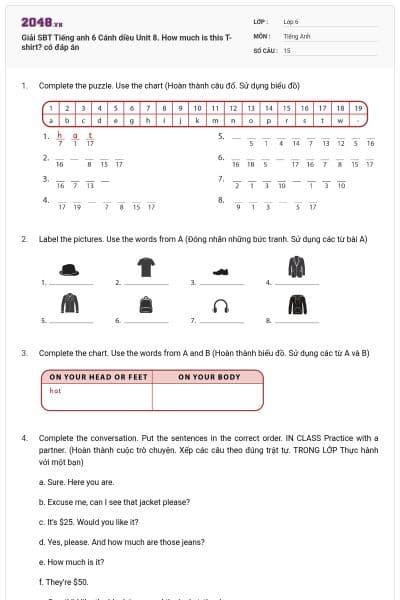 Giải SBT Tiếng anh 6 Cánh diều Unit 8. How much is this T-shirt? có đáp án