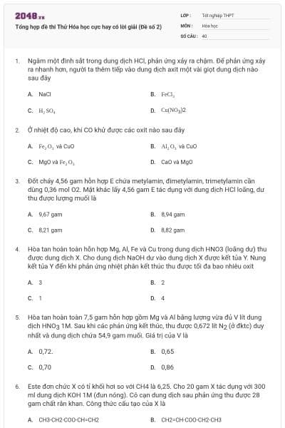 Tổng hợp đề thi Thử Hóa học cực hay có lời giải (Đề số 2)