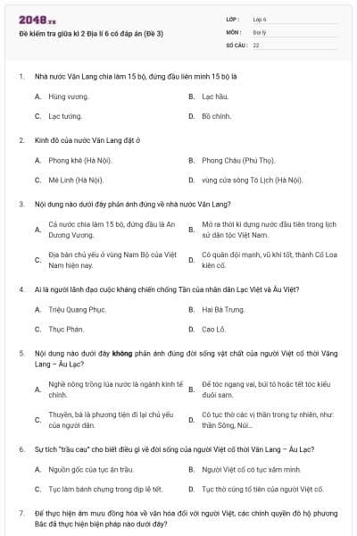 Đề kiểm tra giữa kì 2 Địa lí 6 có đáp án (Đề 3)