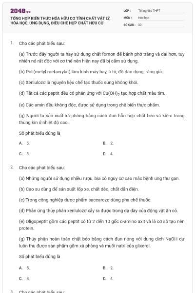 TỔNG HỢP KIẾN THỨC HÓA HỮU CƠ TÍNH CHẤT VẬT LÝ, HÓA HỌC, ỨNG DỤNG, ĐIỀU CHẾ HỢP CHẤT HỮU CƠ