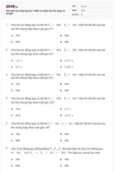 Xác định lực tổng hợp tại 1 điểm có nhiều lực tác dụng có lời giải