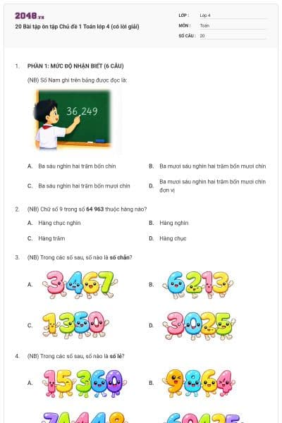 20 Bài tập ôn tập Chủ đề 1 Toán lớp 4 (có lời giải)