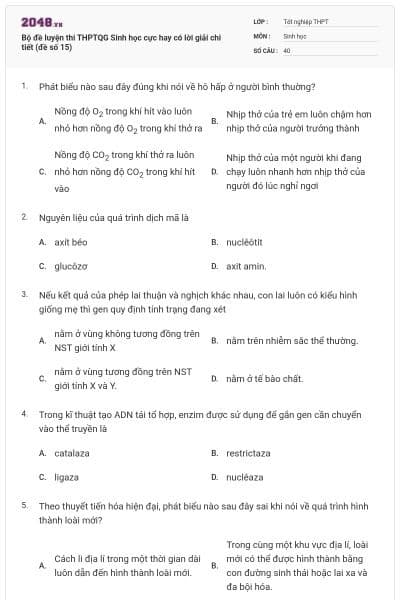 Bộ đề luyện thi THPTQG Sinh học cực hay có lời giải chi tiết (đề số 15)