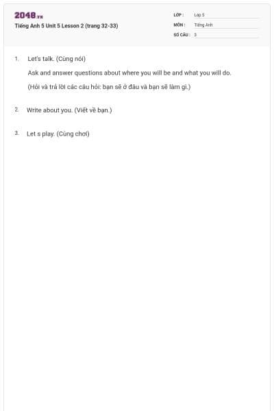Tiếng Anh 5 Unit 5 Lesson 2 (trang 32-33)