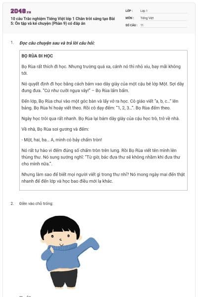 10 câu Trắc nghiệm Tiếng Việt lớp 1 Chân trời sáng tạo Bài 5: Ôn tập và kể chuyện (Phần 9) có đáp án