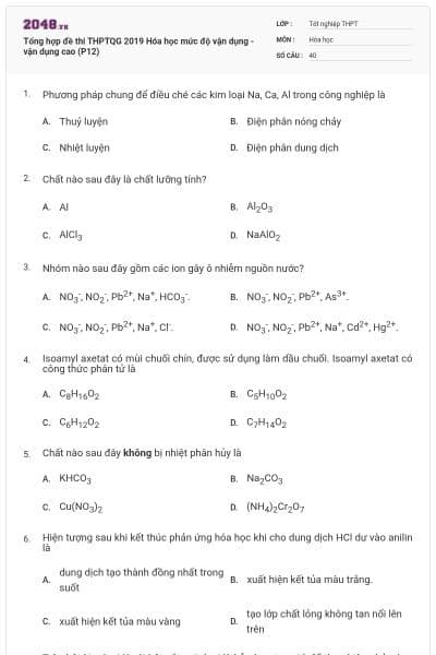 Tổng hợp đề thi THPTQG 2019 Hóa học mức độ vận dụng - vận dụng cao (P12)