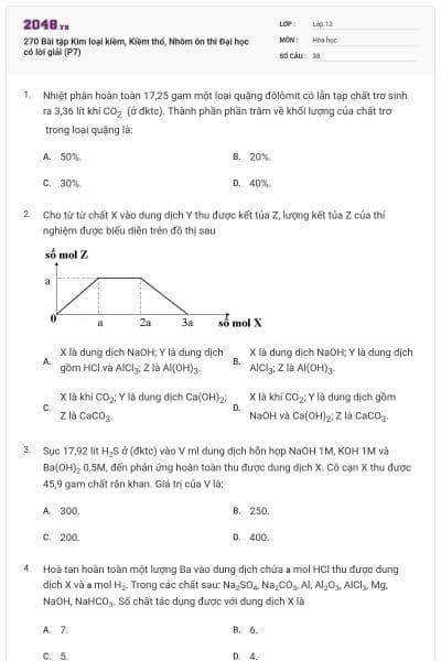 270 Bài tập Kim loại kiềm, Kiềm thổ, Nhôm ôn thi Đại học có lời giải (P7)