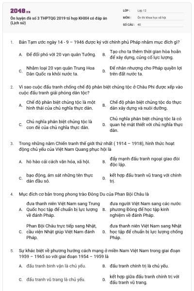 Ôn luyện đề số 3 THPTQG 2019 tổ hợp KHXH có đáp án (Lịch sử)