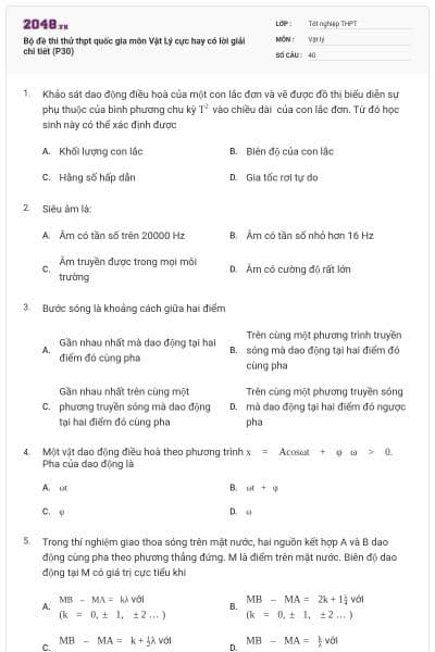 Bộ đề thi thử thpt quốc gia môn Vật Lý cực hay có lời giải chi tiết (P30)