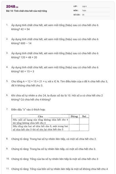 Bài 10: Tính chất chia hết của một tổng