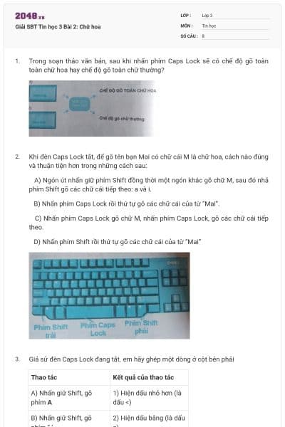 Giải SBT Tin học 3 Bài 2: Chữ hoa