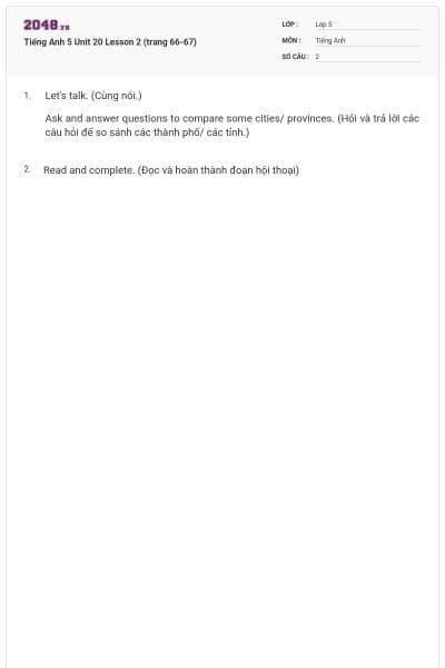 Tiếng Anh 5 Unit 20 Lesson 2 (trang 66-67)
