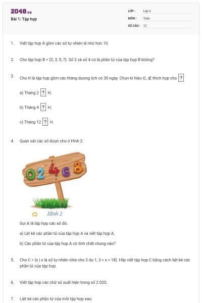 Bài 1: Tập hợp