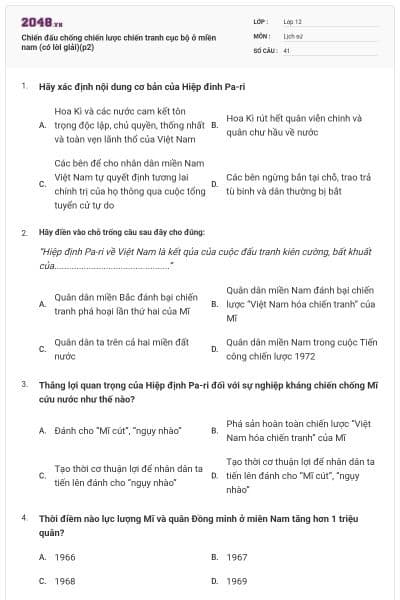 Chiến đấu chống chiến lược chiến tranh cục bộ ở miền nam (có lời giải)(p2)