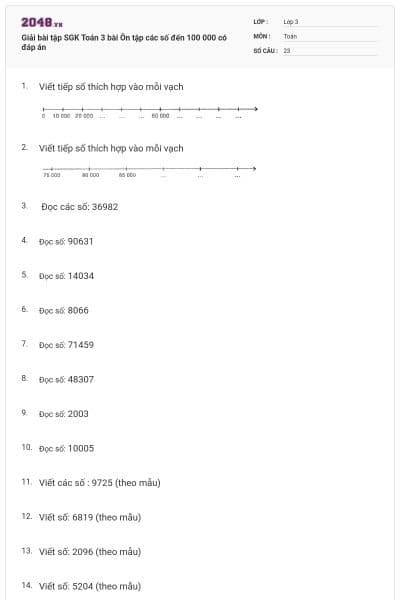 Giải bài tập SGK Toán 3 bài Ôn tập các số đến 100 000 có đáp án