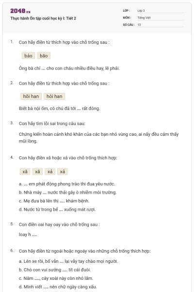 Thực hành Ôn tập cuối học kỳ I: Tiết 2