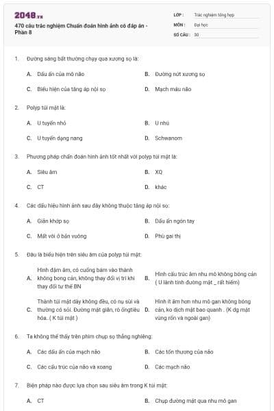470 câu trắc nghiệm Chuẩn đoán hình ảnh có đáp án - Phần 8
