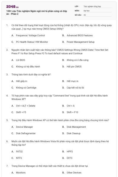 100+ câu Trắc nghiệm Ngôn ngữ mô tả phần cứng có đáp án - Phần 2