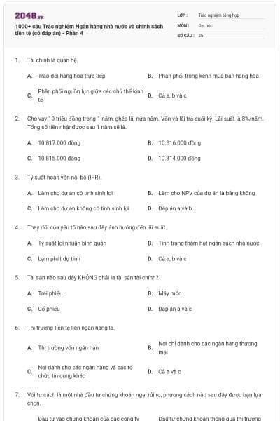 1000+ câu Trắc nghiệm Ngân hàng nhà nước và chính sách tiền tệ (có đáp án) - Phần 4