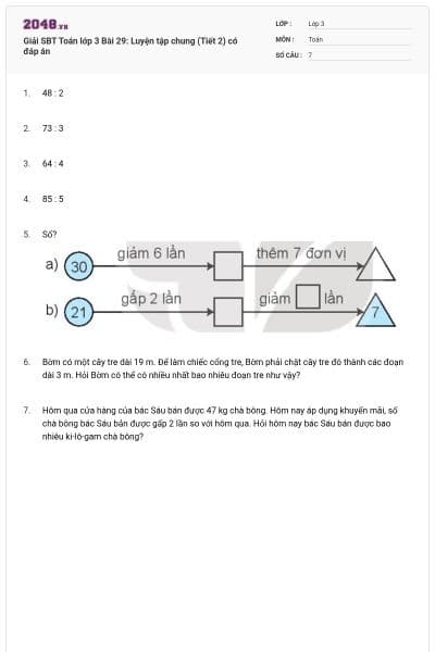 Giải SBT Toán lớp 3 Bài 29: Luyện tập chung (Tiết 2) có đáp án