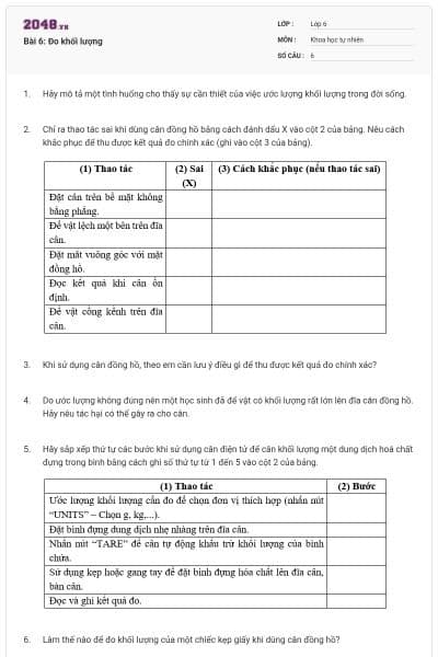 Bài 6: Đo khối lượng