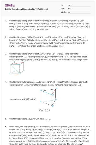 Bài tập Vectơ trong không gian lớp 12 (có lời giải)