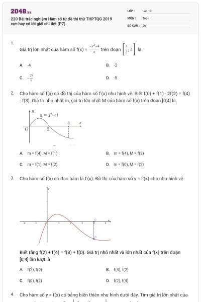 220 Bài trắc nghiệm Hàm số từ đề thi thử THPTQG 2019 cực hay có lời giải chi tiết (P7)