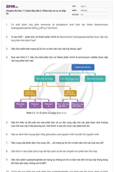 Chuyên đề Hóa 11 Cánh diều Bài 2: Phân bón vô cơ có đáp án