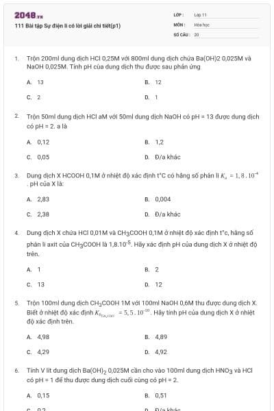 111 Bài tập Sự điện li có lời giải chi tiết(p1)