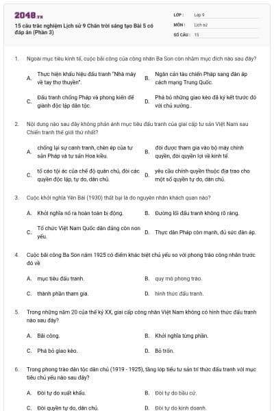 15 câu trắc nghiệm Lịch sử 9 Chân trời sáng tạo Bài 5 có đáp án (Phần 3)